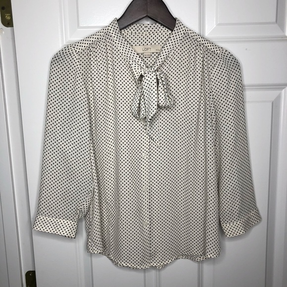 LOFT Tops - LOFT White Polka Dot Button Down Size XXSP